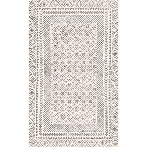 Livabliss Lucillia Medium Grey 3 ft. 11 in. x 5 ft. 7 in. Border Area Rug