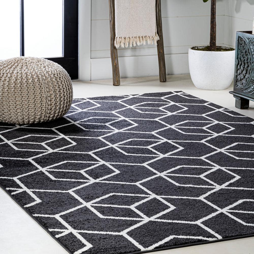Black and White Geometric Mid-Century Modern Area Rug 4 x 6
