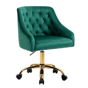 Green Modern Button Tufted Velvet Seat Swivel Office Chair