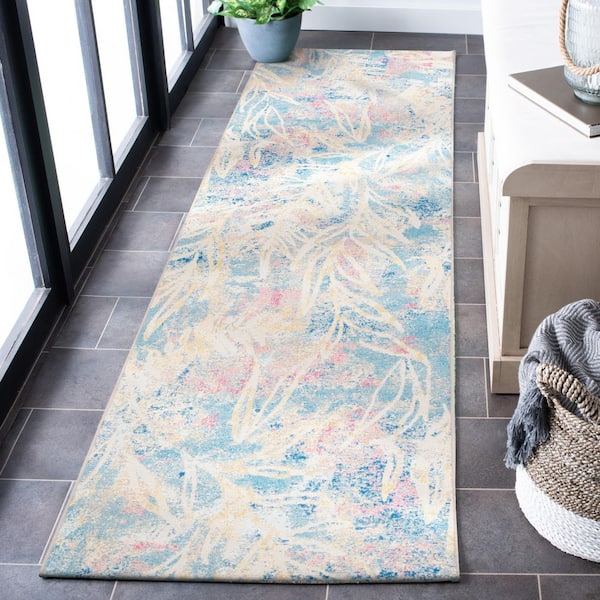 Barbados Light Blue/Ivory 3 ft. x 8 ft. Abstract Splatter Indoor/Outdoor Runner Rug