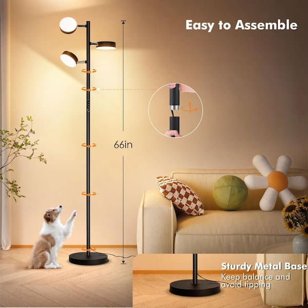 BeamBox 66 in. 36W Black LED Tree Floor Lamp with Remote and Touch