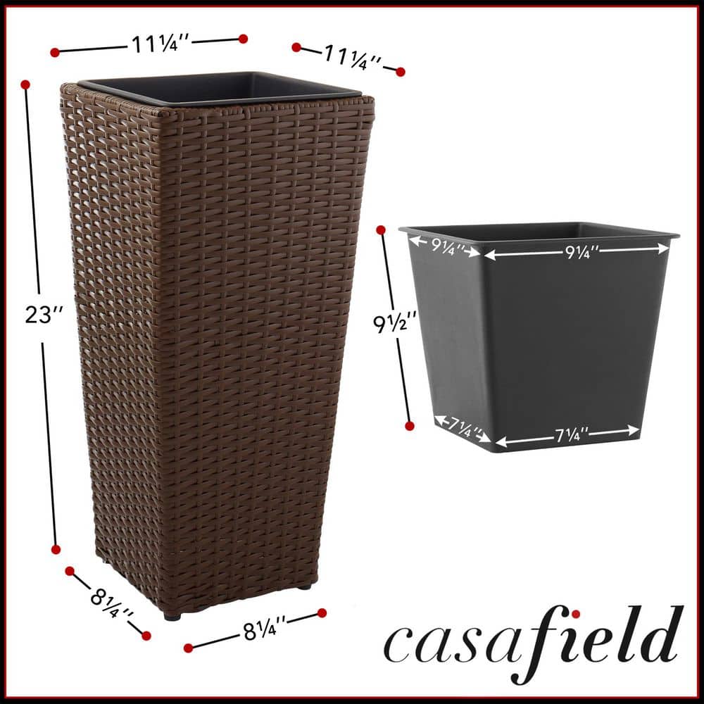 Espresso Tall Tapered All-Weather Poly Rattan Planters, Set of 2