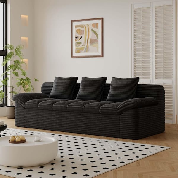 71 in. W Black Slop Arm Corduroy Rectangle Sofa in Black Deep Seat Couches, Comfy Loveseat Sofa, No Assembly