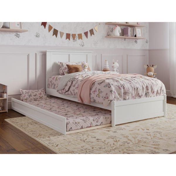 AFI Felicity White Solid Wood Frame Twin Platform Bed with Panel Footboard and Twin Trundle