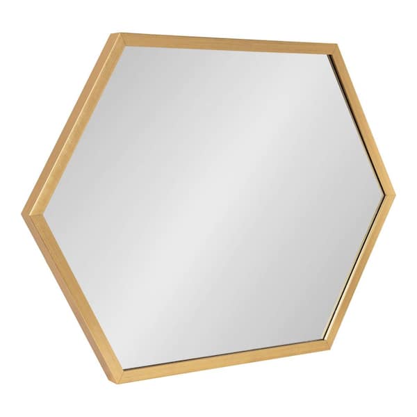 Kate and Laurel Laverty 31 in. x 22 in. Classic Hexagon Framed Gold Wall Accent Mirror