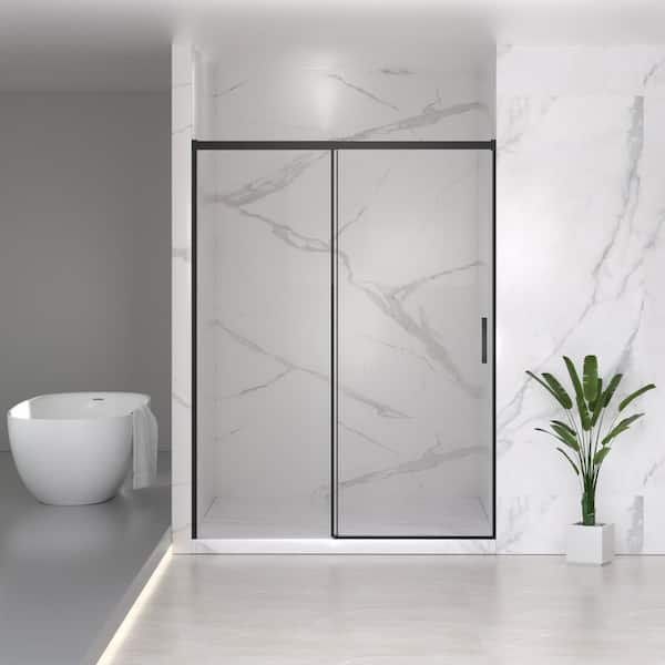 56 to 60 in. W x 74 in. H Single Sliding Semi-Frameless Shower Door in Matte Black Finish with Clear Glass