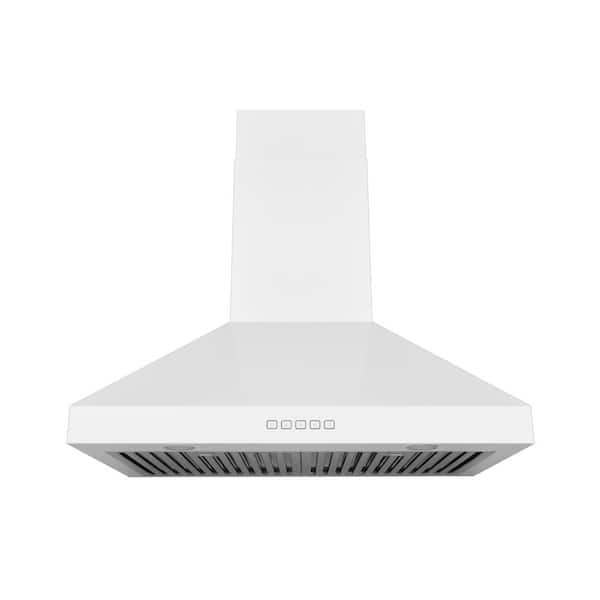 HAUSLANE 30 in. Convertible Wall Mount Range Hood with Changeable LED Dishwasher Safe Baffle Filters in Matte White