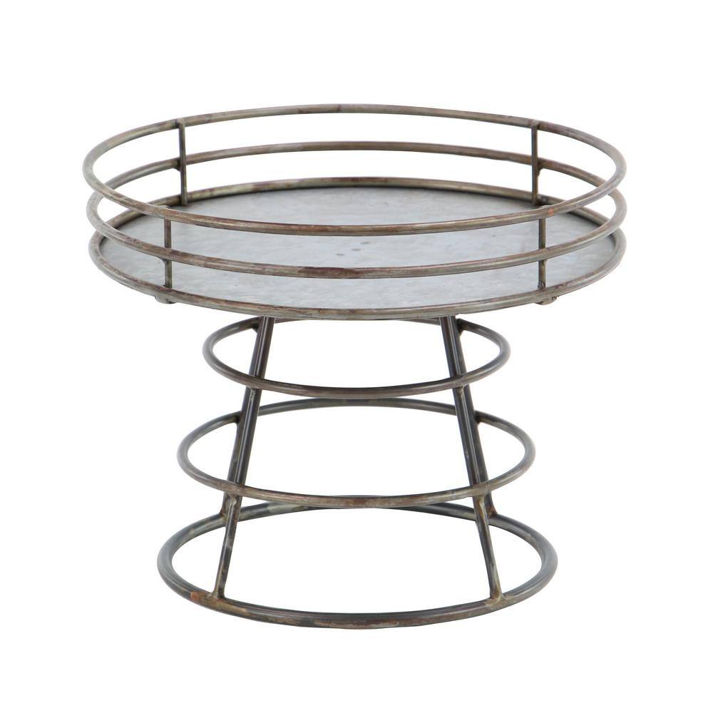 Gray Metal Round Farmhouse Cake Stand, 12" x 10"