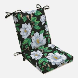 Floral Outdoor/Indoor 18 in. W x 3 in. H Deep Seat, 1-Piece Chair Cushion and Square Corners in Black/White Magnolia