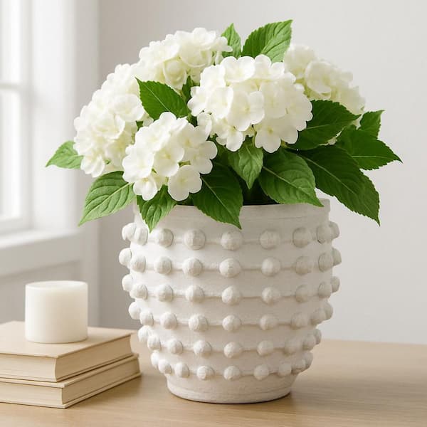 White Ceramic Round Woven Knot Decorative Planter (9 in. W x 9 in. H)