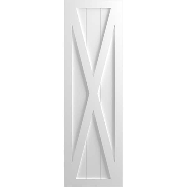 Ekena Millwork 12 in. x 32 in. True Fit PVC Single X-Board Farmhouse Fixed Mount Board and Batten Shutters Pair in Unfinished