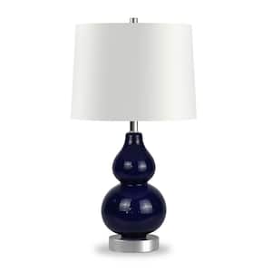 21 in. White Glam Integrated LED Bedside Table Lamp with White Fabric Shade