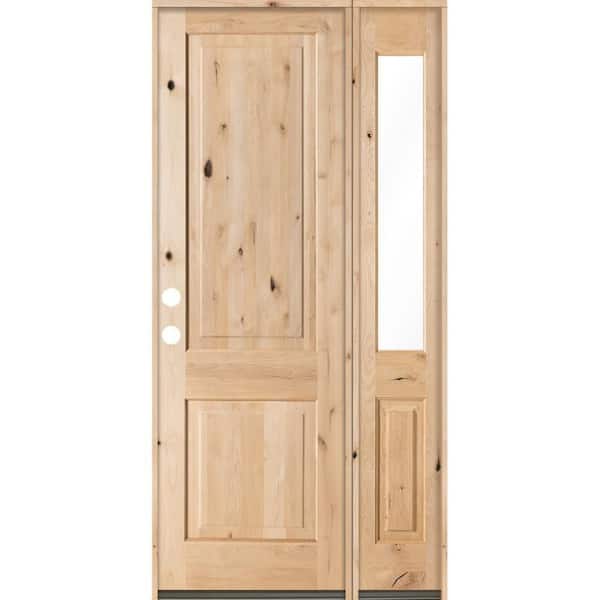Krosswood Doors 46 in. x 96 in. Rustic Unfinished Knotty Alder Square-Top Right-Hand Right Half Sidelite Clear Glass Prehung Front Door
