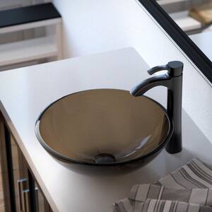 Glass Vessel Sink in Taupe with 726 Faucet and Pop-Up Drain in Antique Bronze