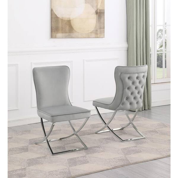 Titan Gray Silver Velvet Dining Chairs Set of 2