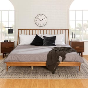 Spindle Back Solid Wood King Bed in Caramel