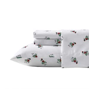 Penguin Toss 4-Piece Green Flannel Cotton Queen Sheet Set