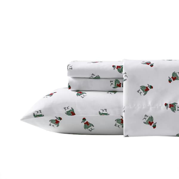 Nautica Penguin Toss 4-Piece Green Flannel Cotton King Sheet Set