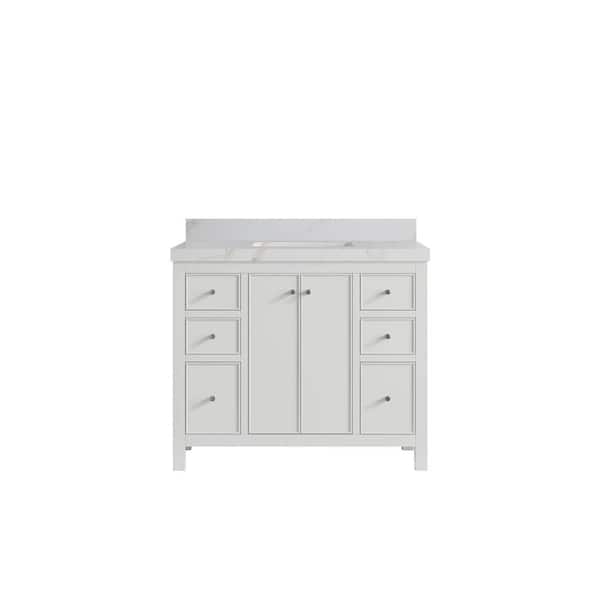 Willow Collections Chicago 42 in. Single Sink Freestanding White Bath Vanity with Calacatta Sienna Qt. Top Unassembled