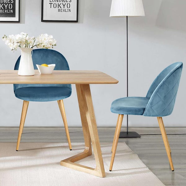 Homy Casa Zomba Blue Velvet Upholstered Side Dining Chair (Set of 2)