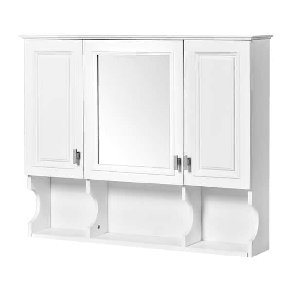 35 in. W x 29 in. H Rectangular Bathroom Medicine Cabinet with Mirror in White, with  Open Shelves, Adjustable Shelves