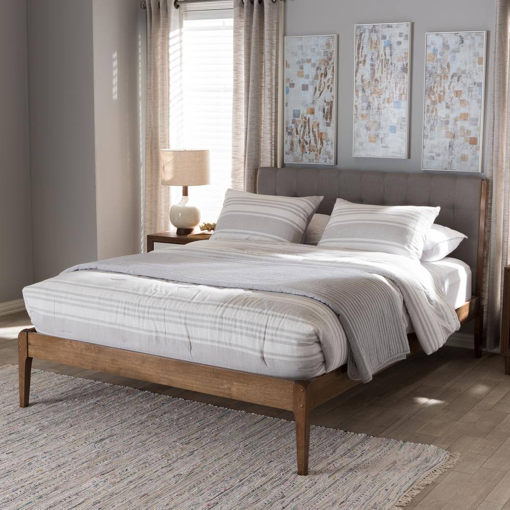 Clifford Mid-Century Full Platform Bed with Tufted Upholstered Headboard