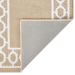 Beige and White 26 in. x 72 in. Trellis Washable Non-Skid Runner Rug