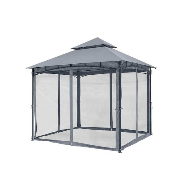 12 ft. x 12 ft. Light Gray Outdoor Patio Gazebo Canopy with Double Roofs and Mosquito Netting for Backyard Lawn and Deck
