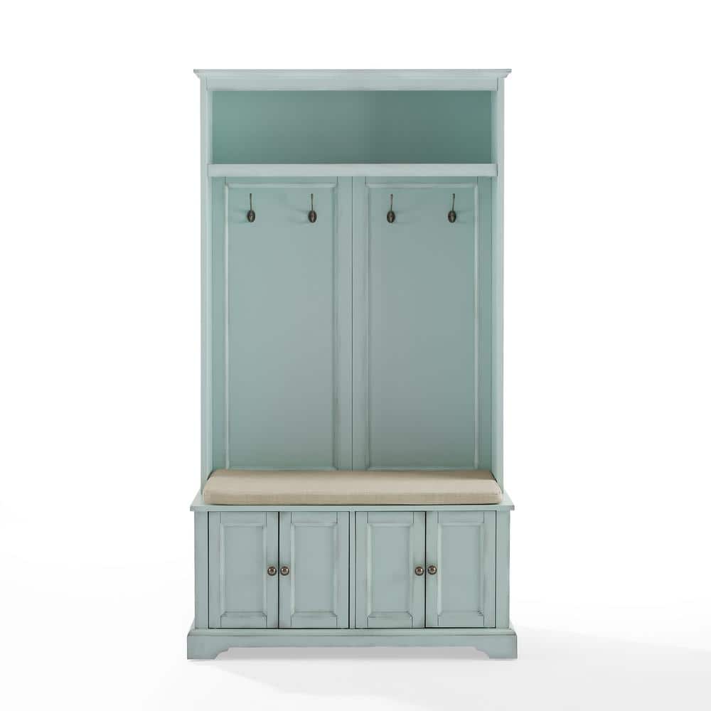 Holbrook Seafoam Blue Distressed Hall Tree with Storage Bench
