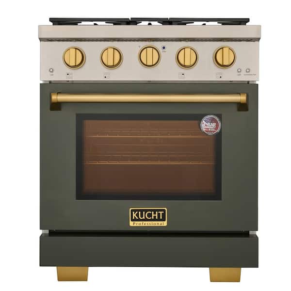30 in. Propane Gas Range 4 Burners in Olive Green with Gold Knobs and True Simmer Burners