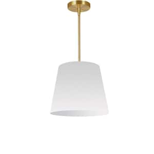 Oversized Drum 1-Light Aged Brass Pendant with White Fabric Shade