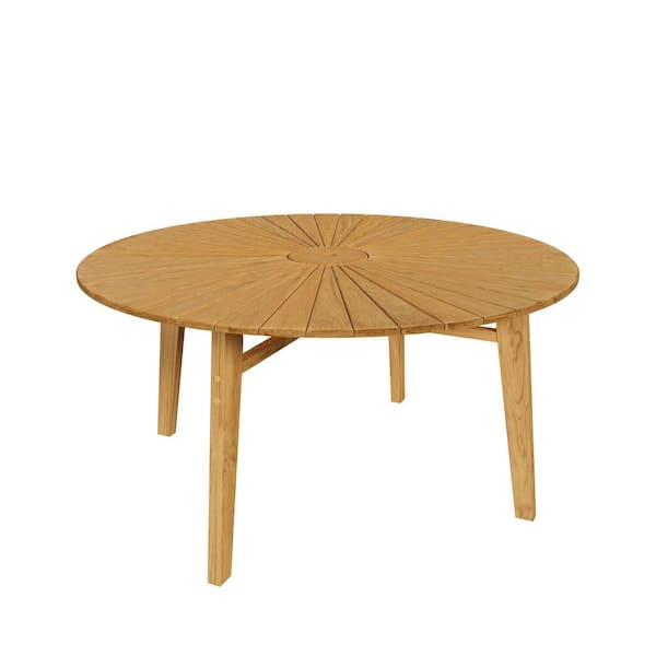 Cielo 59" Sunburst Outdoor Teak Dining Table in Natural