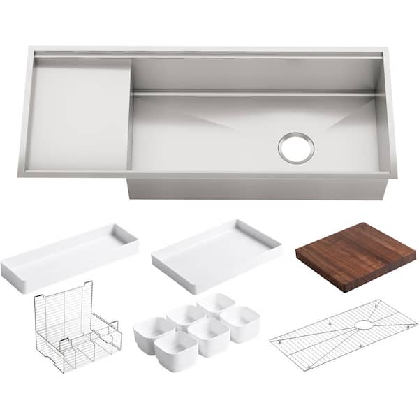 KOHLER Stages Workstation Undermount Stainless Steel 45 in. Single Bowl Kitchen Sink Kit with Included Accessories