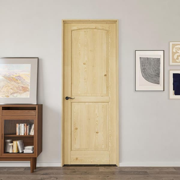 28 in. x 80 in. 2-Panel Right Solid Core Unfinished Pine Wood Assembly Required Single Interior Door with Pine Jamb