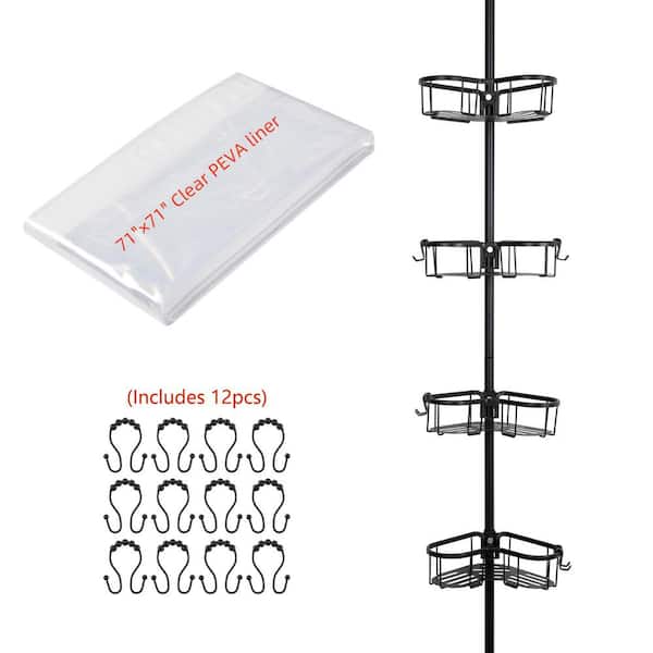 Utopia Alley Flat Shelf Tension Rod Shower Caddy, 4-Adjustable Shelves 108 in. Matt Black Finish