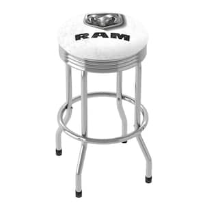 Logo White 360° Swivel in Chrome Rung Base with Foam Padded Seat Ribbed Bar Stool with Foam Padded Seat