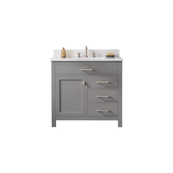 Jasper 36 in. W x 22 in. D Bath Vanity in Gray with Engineered Stone Vanity in Carrara White with White Sink