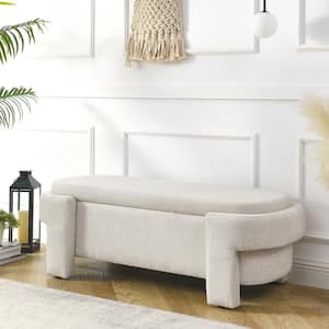 Yuna Beige Upholstered Linen Storage Ottoman Bench with Hinge