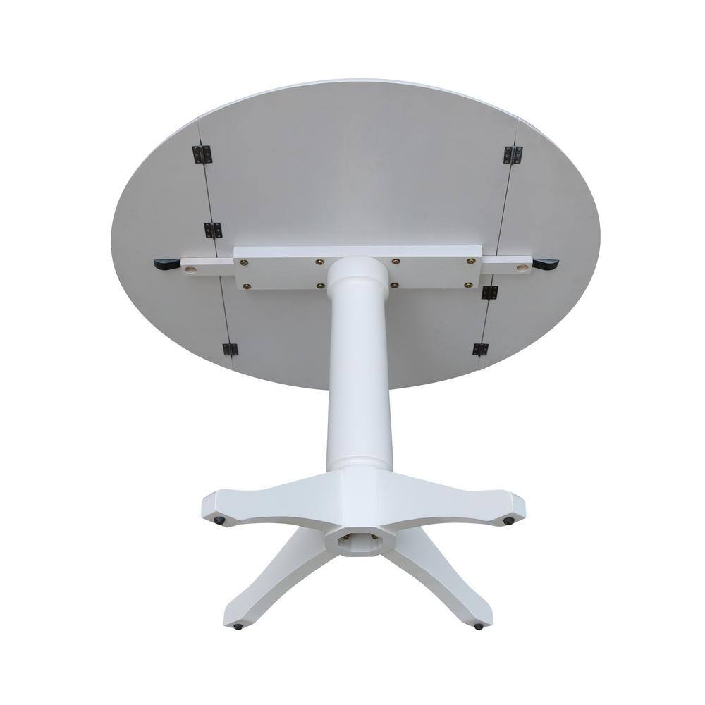 Elegant White 42" Round Solid Wood Extendable Pedestal Dining Table