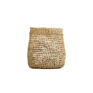 Concave Cylindrical Sparsely Hand Woven Wicker Seagrass Small Basket without Handles