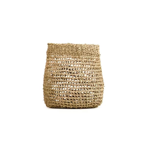 Zentique Concave Cylindrical Sparsely Hand Woven Wicker Seagrass Small Basket without Handles
