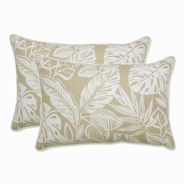 Pillow Perfect Floral Natural Rectangular Outdoor Lumbar Throw Pillow 2-Pack