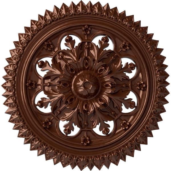 Ekena Millwork 21-5/8 in. x 2-1/2 in. York Urethane Ceiling Medallion (Fits Canopies upto 3-5/8 in.), Copper Penny