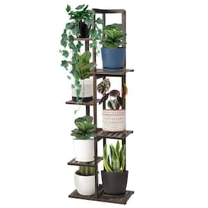 47 in. Outdoor Bamboo Walnut Wood Plant Stand Plant Stand Rack Multiple Flower Planter Pot Holder (6-Tier)