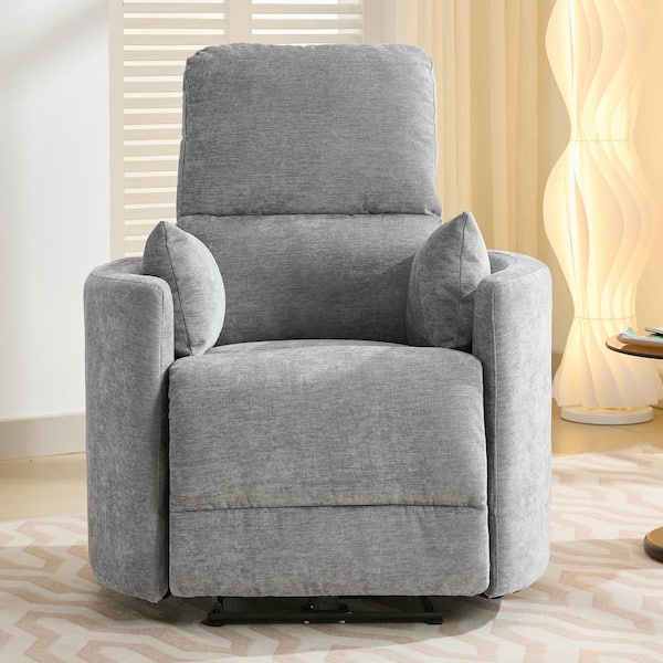 JEAREY Chenille 3-Position Grey Power Recliner with USB and Two Pillows for Living Room