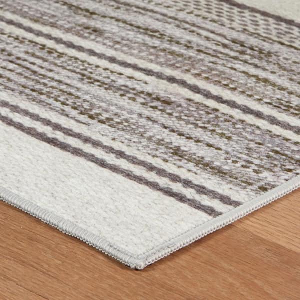 Ellington Stripe Machine Washable Grey 6 ft. x 9 ft. Indoor Area Rug