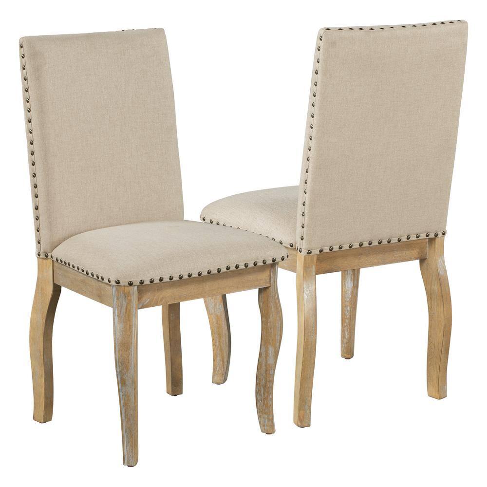 Natural Wood Wash High Back Upholstered Parsons Dining Chairs