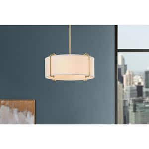 Brookley 4-Light Brushed Gold Pendant Light with White Fabric Shade