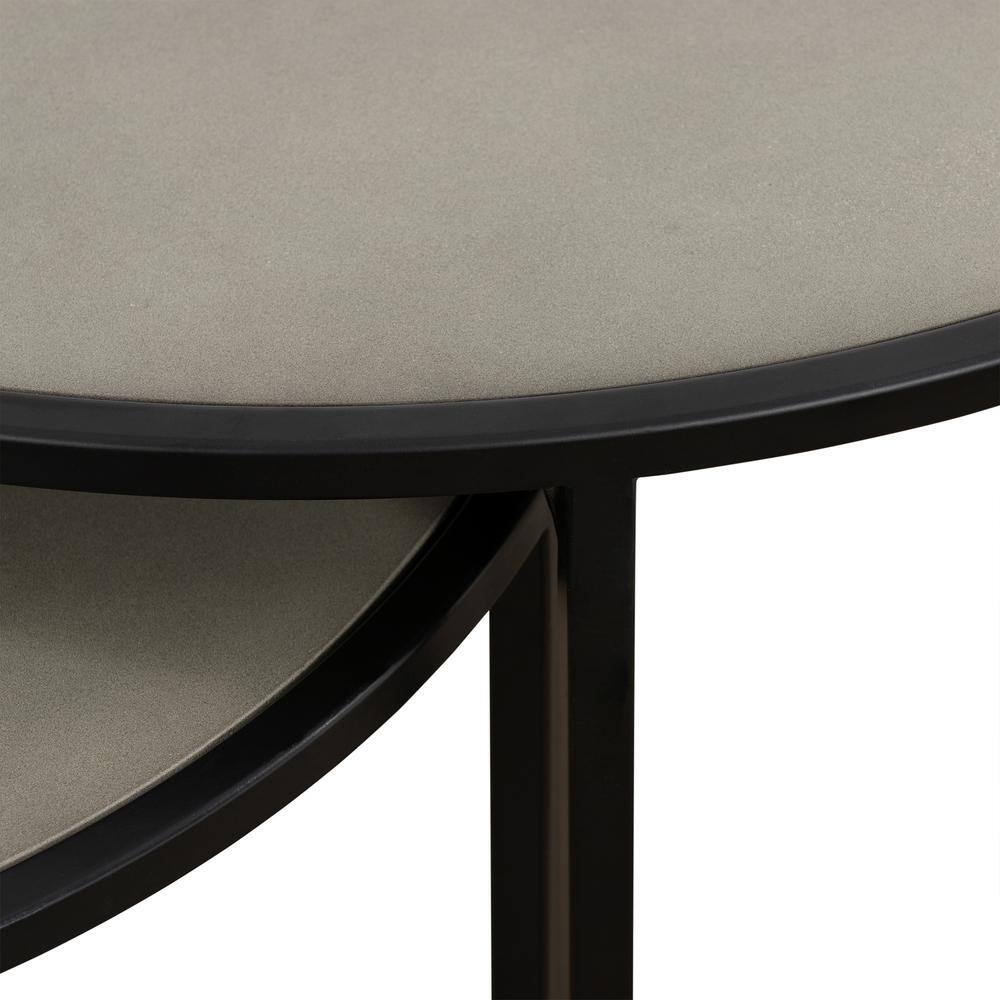 Rina Round Concrete & Black Metal Nesting End Table Set