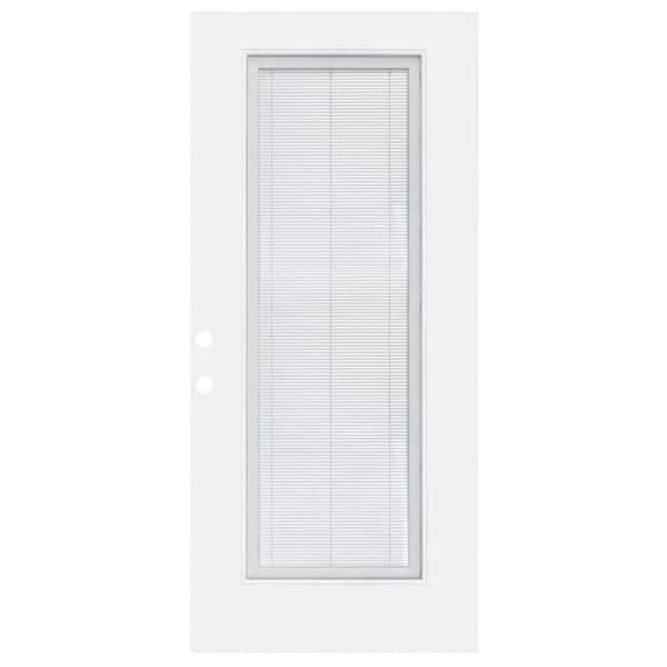 Legacy 24 in. x 80 in. Right-Handed Clear Glass Full Lite Micro Blind White Primed Fiberglass Front Door Slab